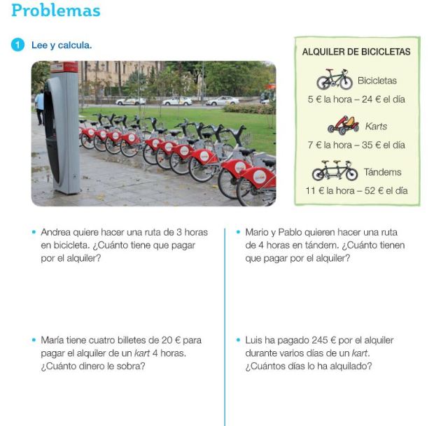 3º y 4º - MAT.problemas 1 - alquiler bicicletas (jueves 4 junio)
